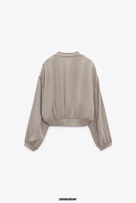 Zara vêtements P66V361 femmes bomber court fluide gris perle