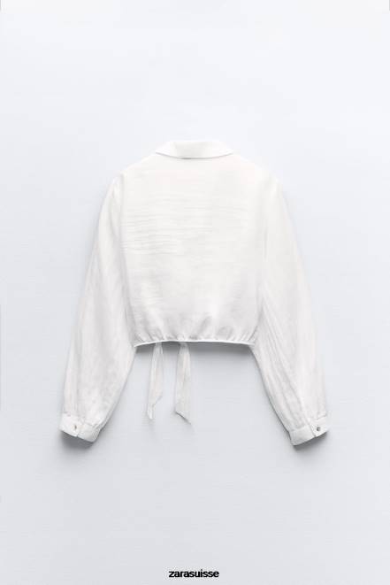Zara vêtements P66V363 femmes chemise en lin nouée blanc