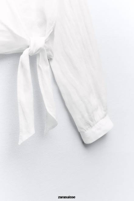 Zara vêtements P66V363 femmes chemise en lin nouée blanc