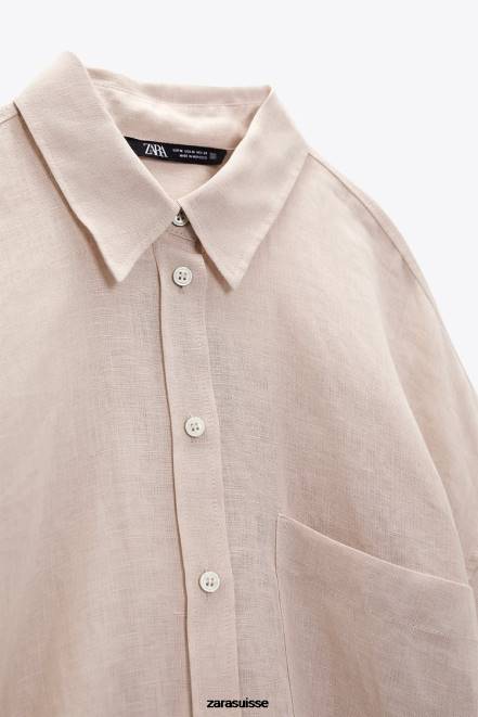 Zara vêtements P66V365 femmes Chemise 100% lin beige/rose