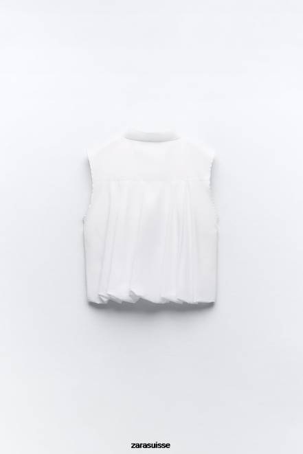 Zara vêtements P66V367 femmes chemise en popeline bouffante blanc