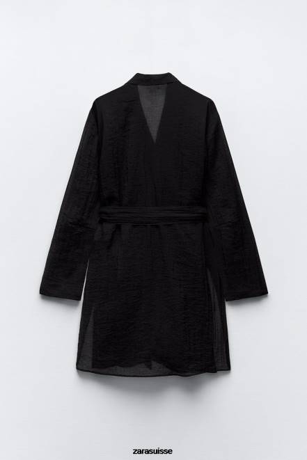 Zara vêtements P66V370 femmes blouse minimaliste ceinturée noir
