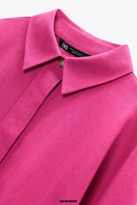 Zara vêtements P66V371 femmes chemise oversize en lin mélangé magenta