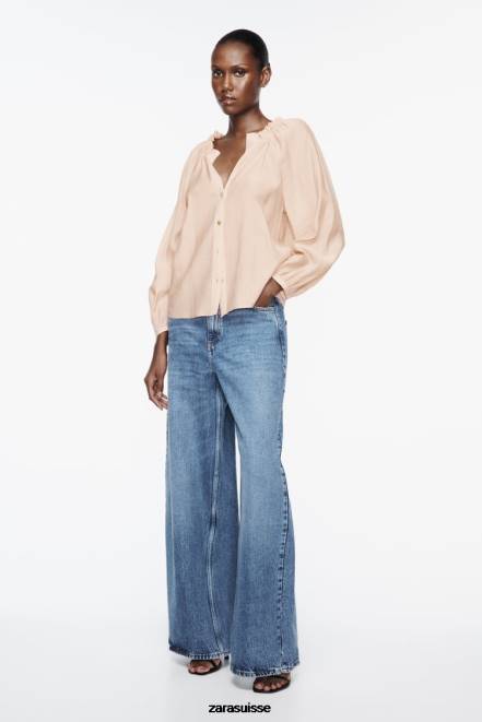 Zara vêtements P66V373 femmes blouse à col volanté beige/rose