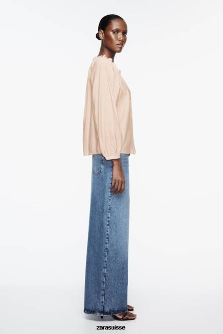 Zara vêtements P66V373 femmes blouse à col volanté beige/rose