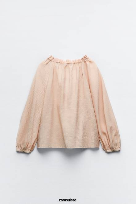 Zara vêtements P66V373 femmes blouse à col volanté beige/rose
