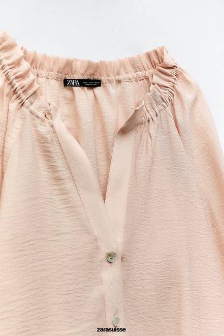 Zara vêtements P66V373 femmes blouse à col volanté beige/rose