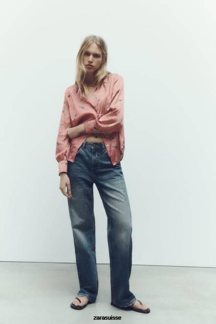 Zara vêtements P66V375 femmes chemise en satin imprimé multicolore