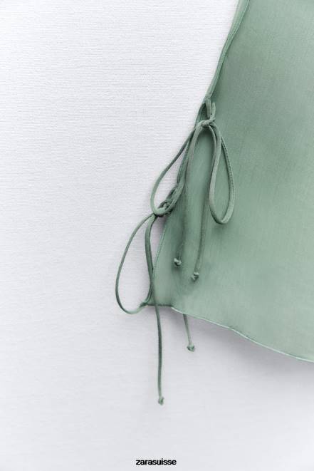 Zara vêtements P66V376 femmes blouse semi-transparente à volants vert d'eau