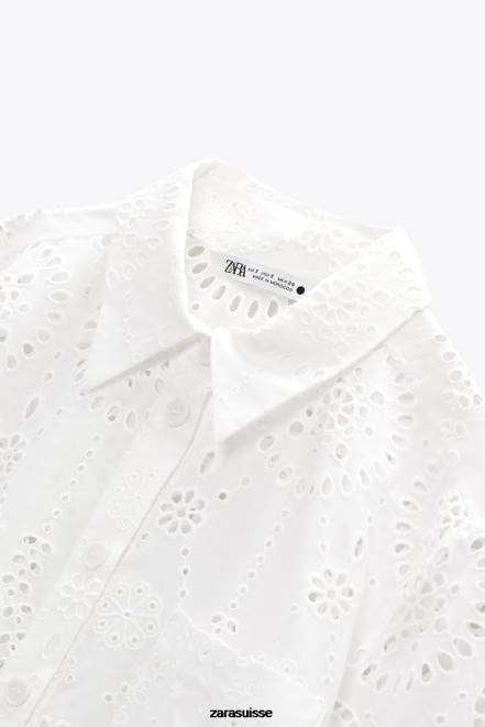 Zara vêtements P66V380 femmes chemise à broderies ajourées blanc d'huître