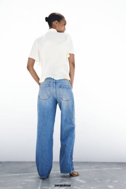 Zara vêtements P66V381 femmes chemise à col nœud et boutons perlés écru