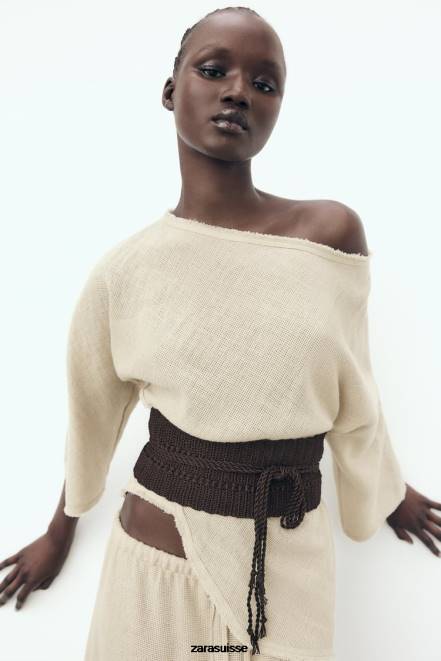 Zara vêtements P66V382 femmes chemisier texturé rustique sable