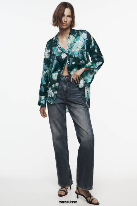 Zara vêtements P66V384 femmes chemise oversize à imprimé floral multicolore