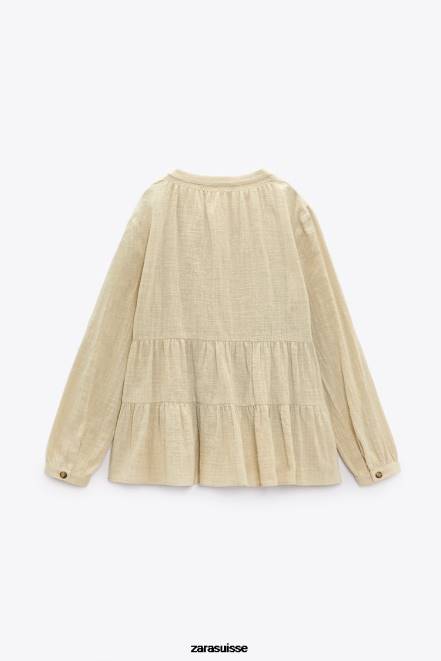 Zara vêtements P66V386 femmes blouse rustique à volants beige