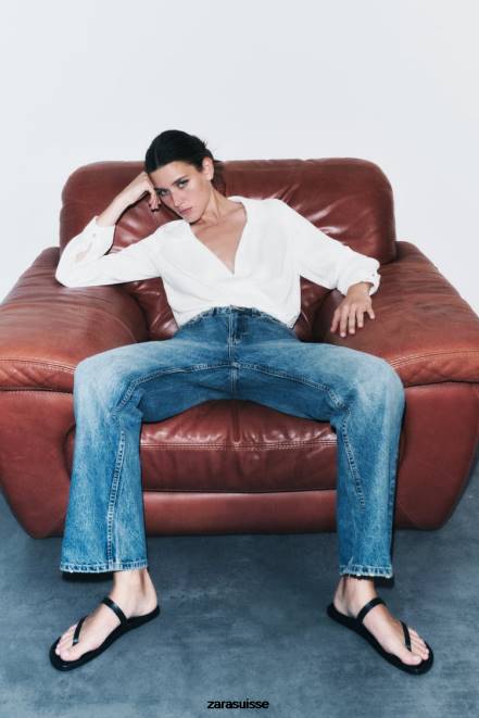 Zara vêtements P66V388 femmes chemise courte effet satiné blanc