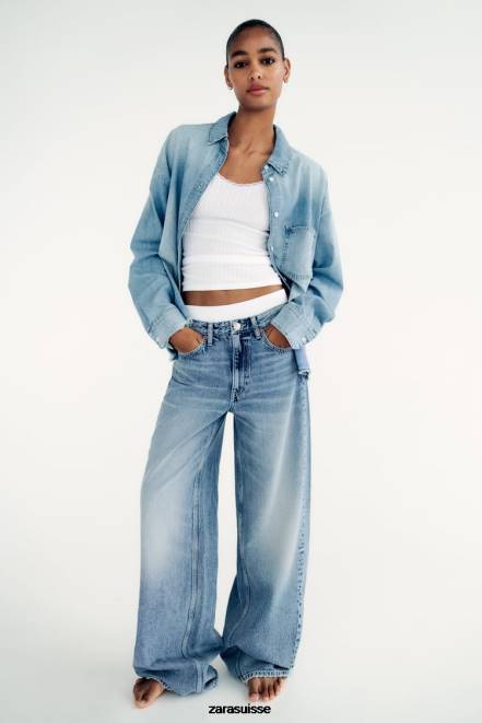 Zara vêtements P66V390 femmes chemise en jean bleu clair