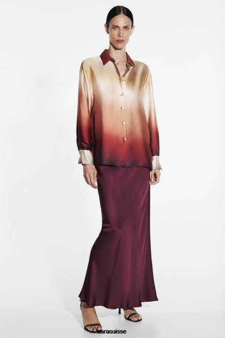 Zara vêtements P66V393 femmes chemise tie-dye effet satiné multicolore