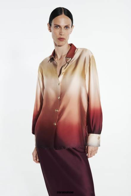 Zara vêtements P66V393 femmes chemise tie-dye effet satiné multicolore