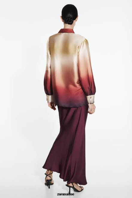 Zara vêtements P66V393 femmes chemise tie-dye effet satiné multicolore