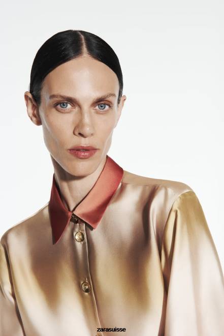 Zara vêtements P66V393 femmes chemise tie-dye effet satiné multicolore