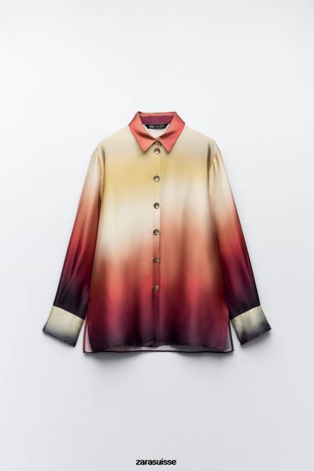 Zara vêtements P66V393 femmes chemise tie-dye effet satiné multicolore