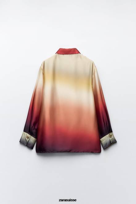 Zara vêtements P66V393 femmes chemise tie-dye effet satiné multicolore