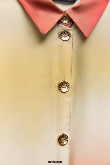 Zara vêtements P66V393 femmes chemise tie-dye effet satiné multicolore