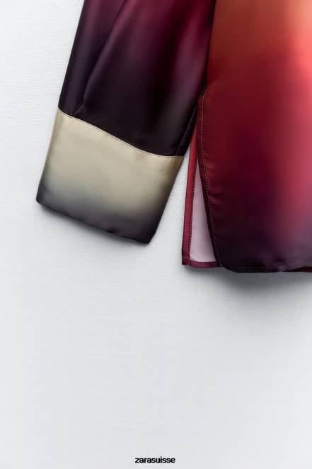 Zara vêtements P66V393 femmes chemise tie-dye effet satiné multicolore