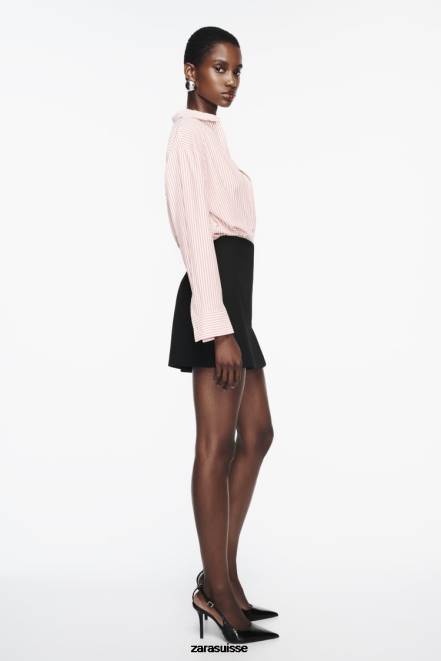 Zara vêtements P66V397 femmes chemise oversize à rayures blanc rouge