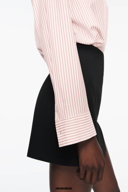 Zara vêtements P66V397 femmes chemise oversize à rayures blanc rouge