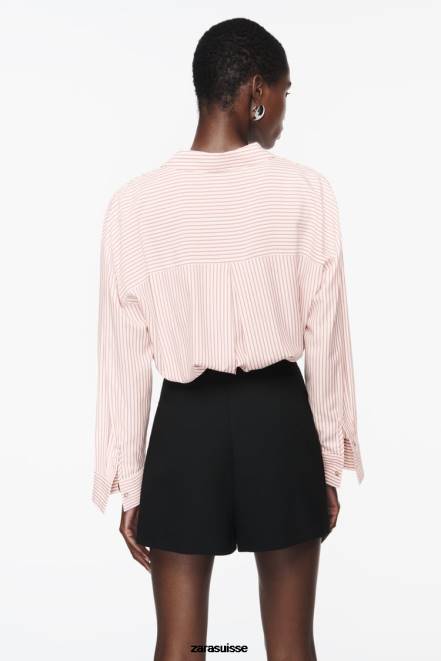 Zara vêtements P66V397 femmes chemise oversize à rayures blanc rouge