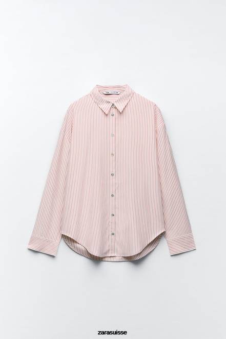Zara vêtements P66V397 femmes chemise oversize à rayures blanc rouge
