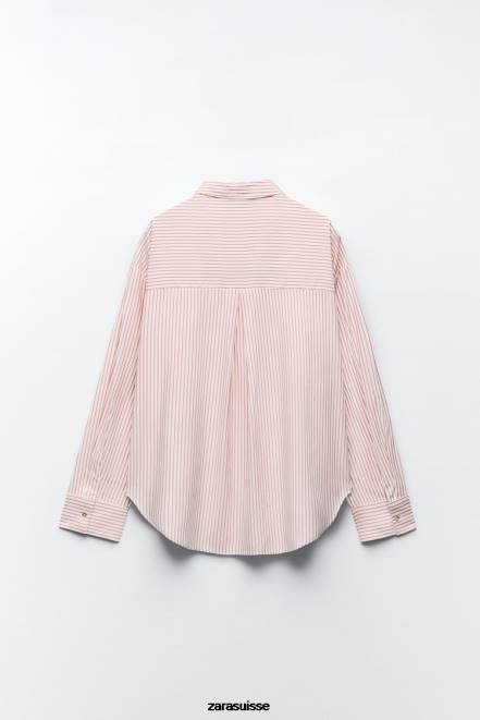 Zara vêtements P66V397 femmes chemise oversize à rayures blanc rouge