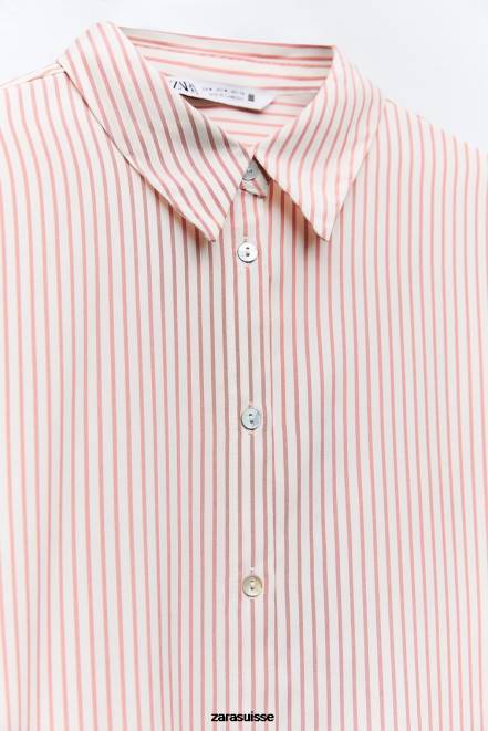 Zara vêtements P66V397 femmes chemise oversize à rayures blanc rouge