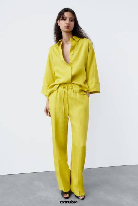 Zara vêtements P66V398 femmes chemise oversize en lin moutarde