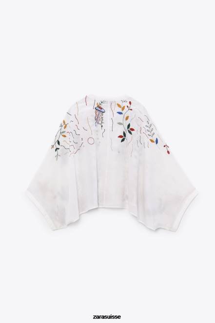 Zara vêtements P66V400 femmes blouse en coton brodé blanc d'huître