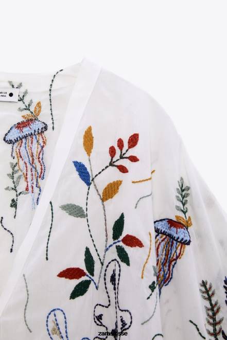 Zara vêtements P66V400 femmes blouse en coton brodé blanc d'huître