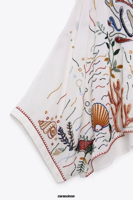 Zara vêtements P66V400 femmes blouse en coton brodé blanc d'huître