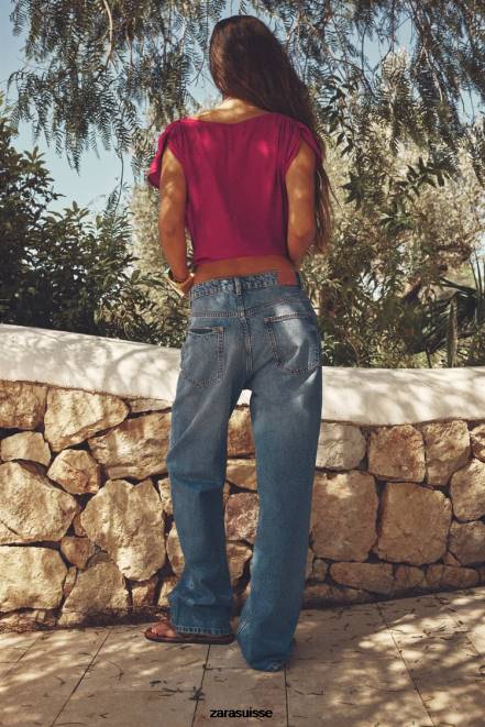 Zara vêtements P66V403 femmes haut drapé framboise