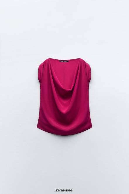 Zara vêtements P66V403 femmes haut drapé framboise