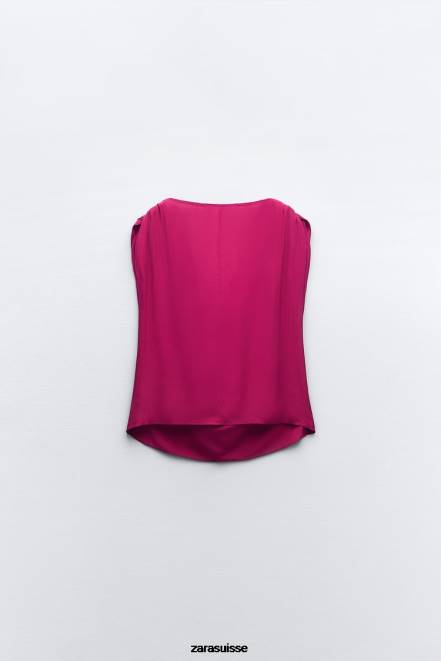 Zara vêtements P66V403 femmes haut drapé framboise