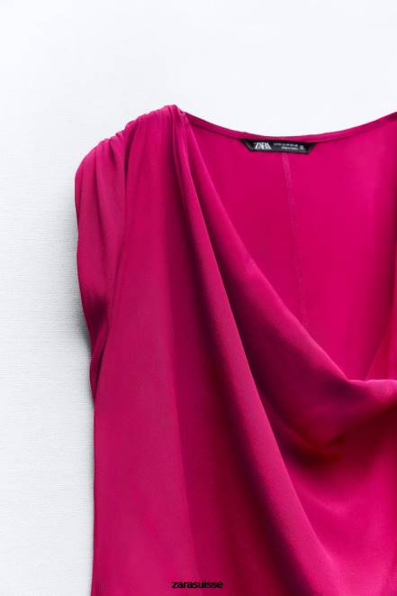 Zara vêtements P66V403 femmes haut drapé framboise