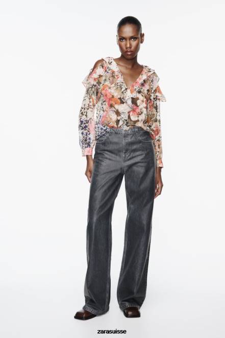 Zara vêtements P66V404 femmes chemise à imprimé floral multicolore