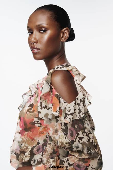Zara vêtements P66V404 femmes chemise à imprimé floral multicolore