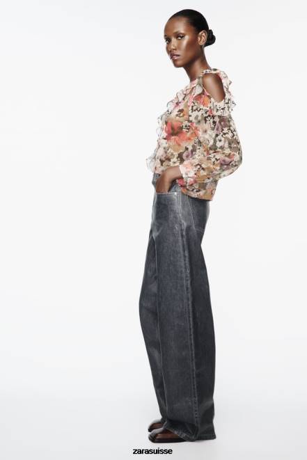 Zara vêtements P66V404 femmes chemise à imprimé floral multicolore