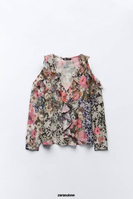 Zara vêtements P66V404 femmes chemise à imprimé floral multicolore