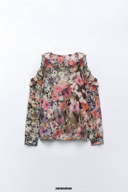 Zara vêtements P66V404 femmes chemise à imprimé floral multicolore
