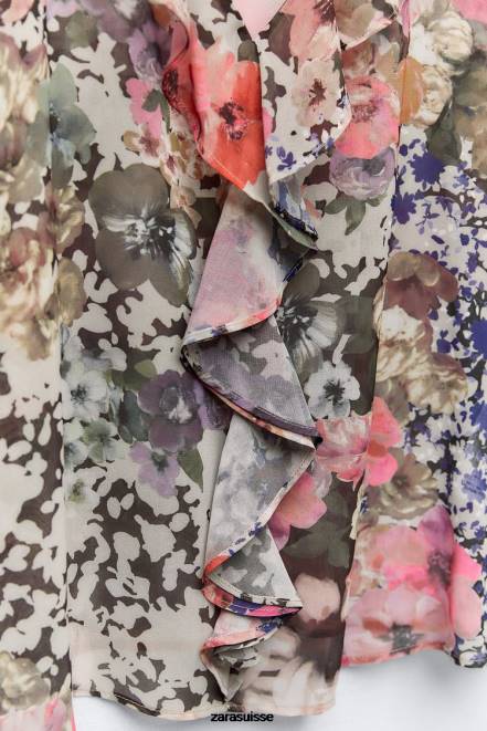 Zara vêtements P66V404 femmes chemise à imprimé floral multicolore