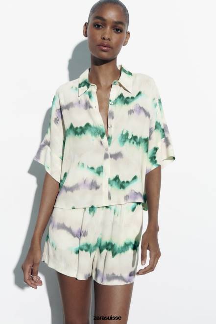 Zara vêtements P66V406 femmes chemise tie-dye multicolore