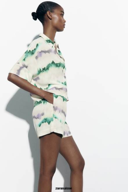 Zara vêtements P66V406 femmes chemise tie-dye multicolore